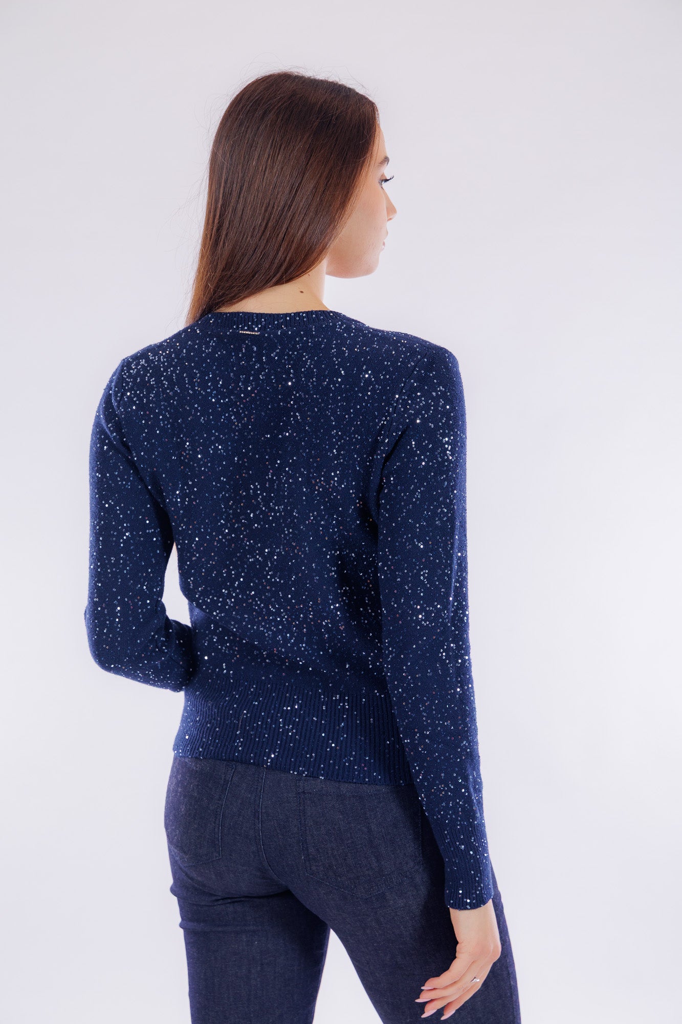 Maglia scollo V micro paillettes