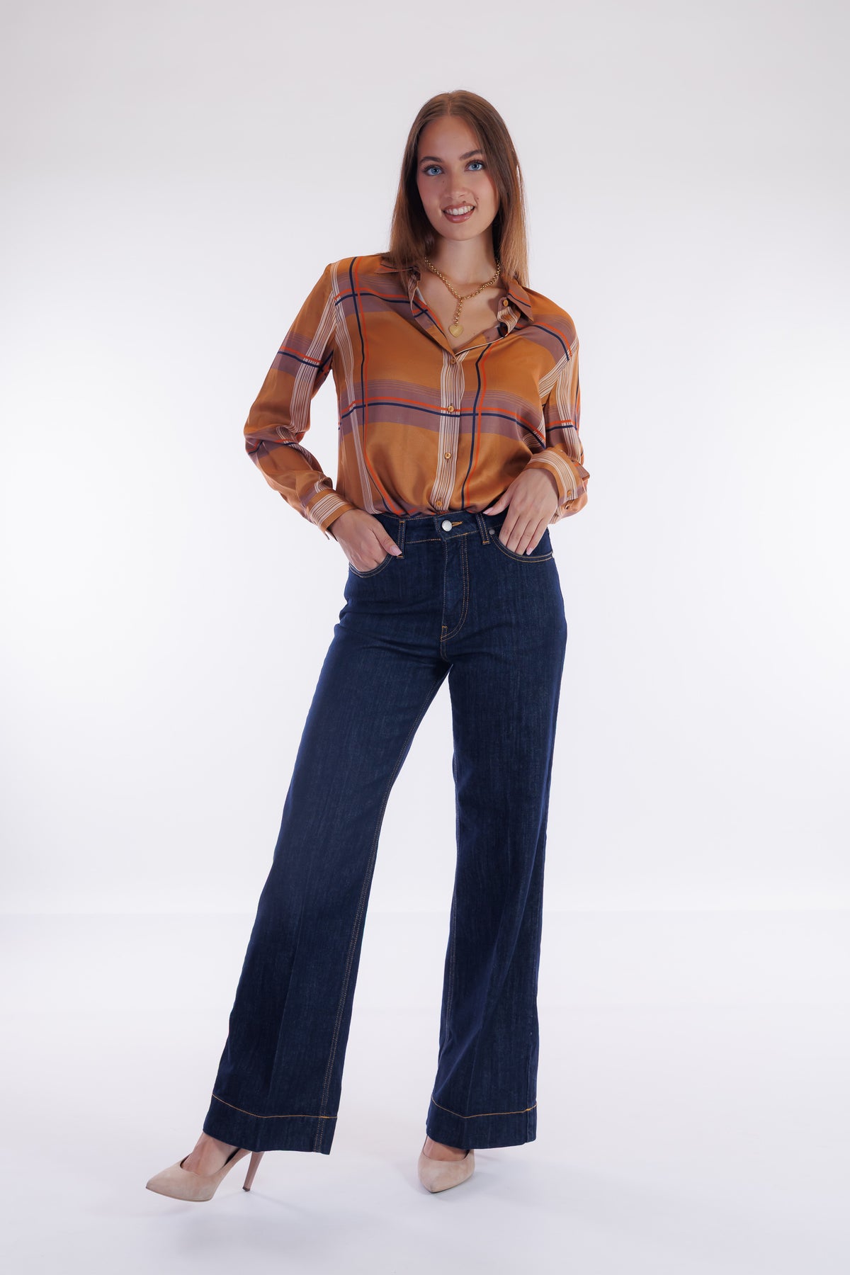 Jeans largo orlo alto