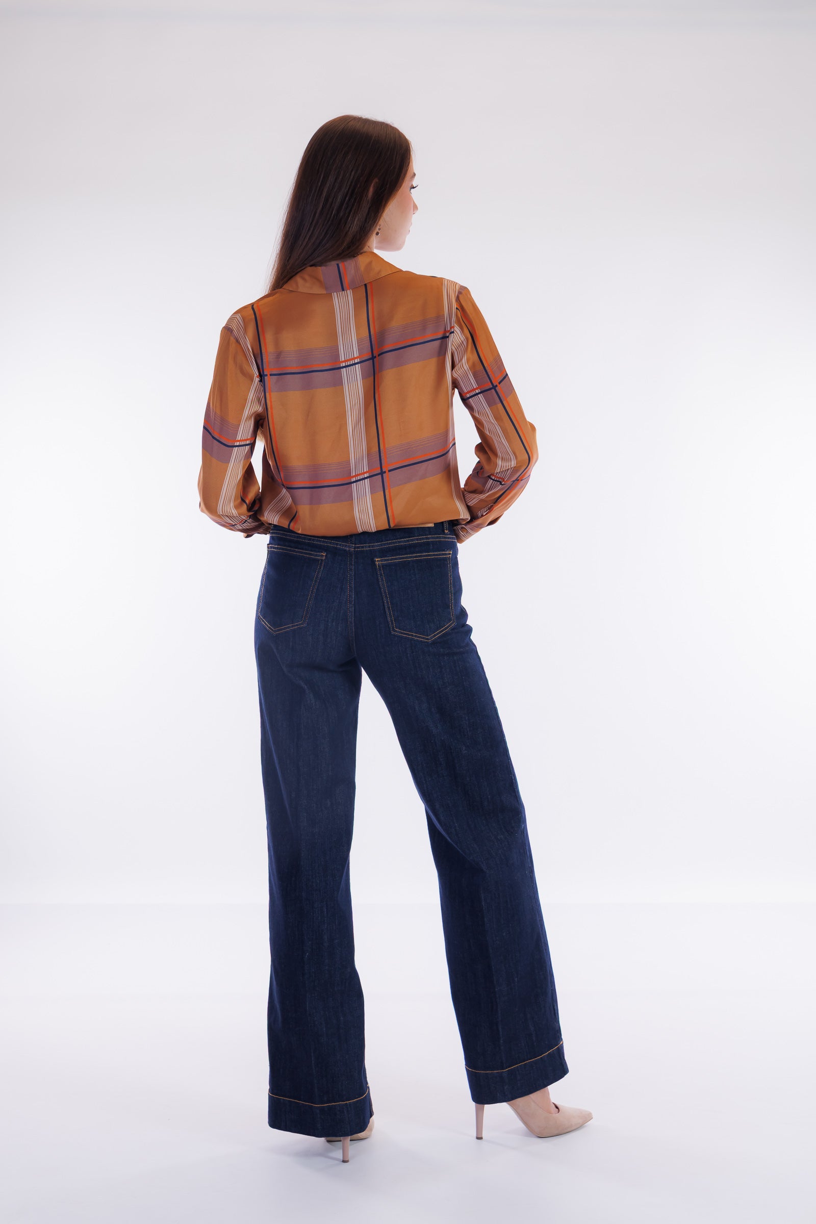 Jeans largo orlo alto