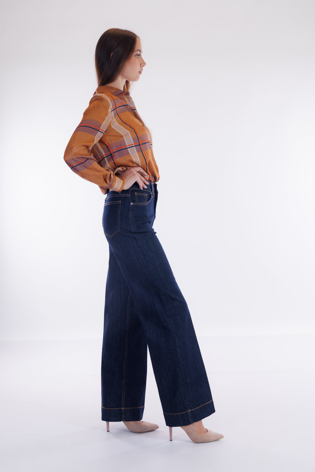 Jeans largo orlo alto