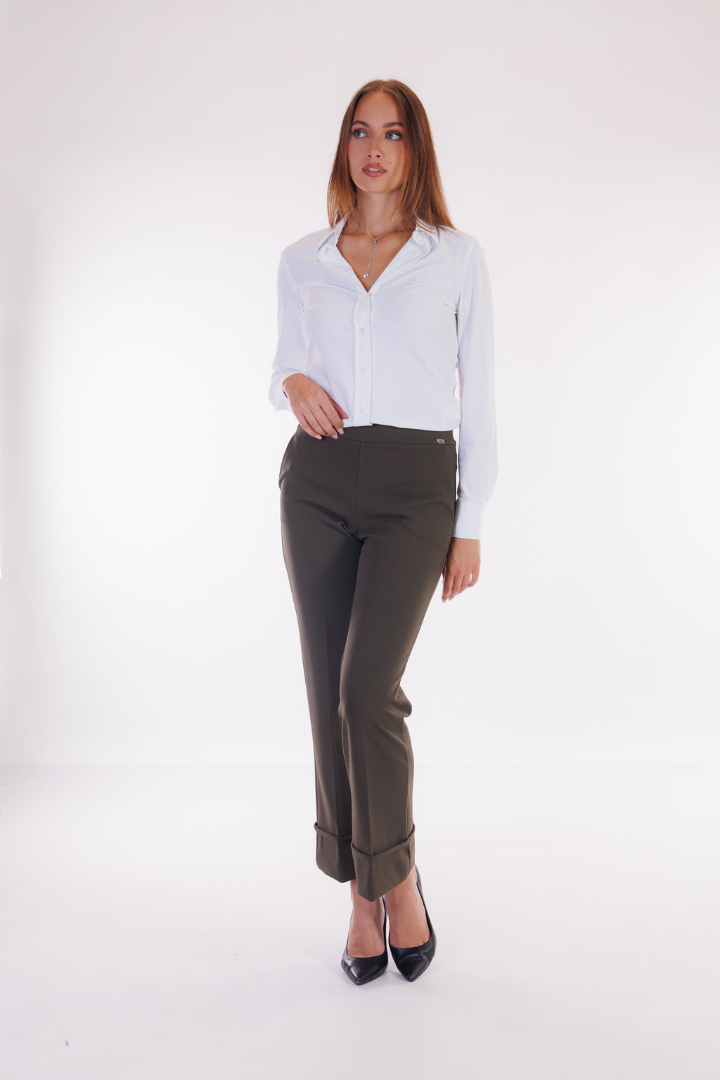 Pantalone largo risvolto crepe