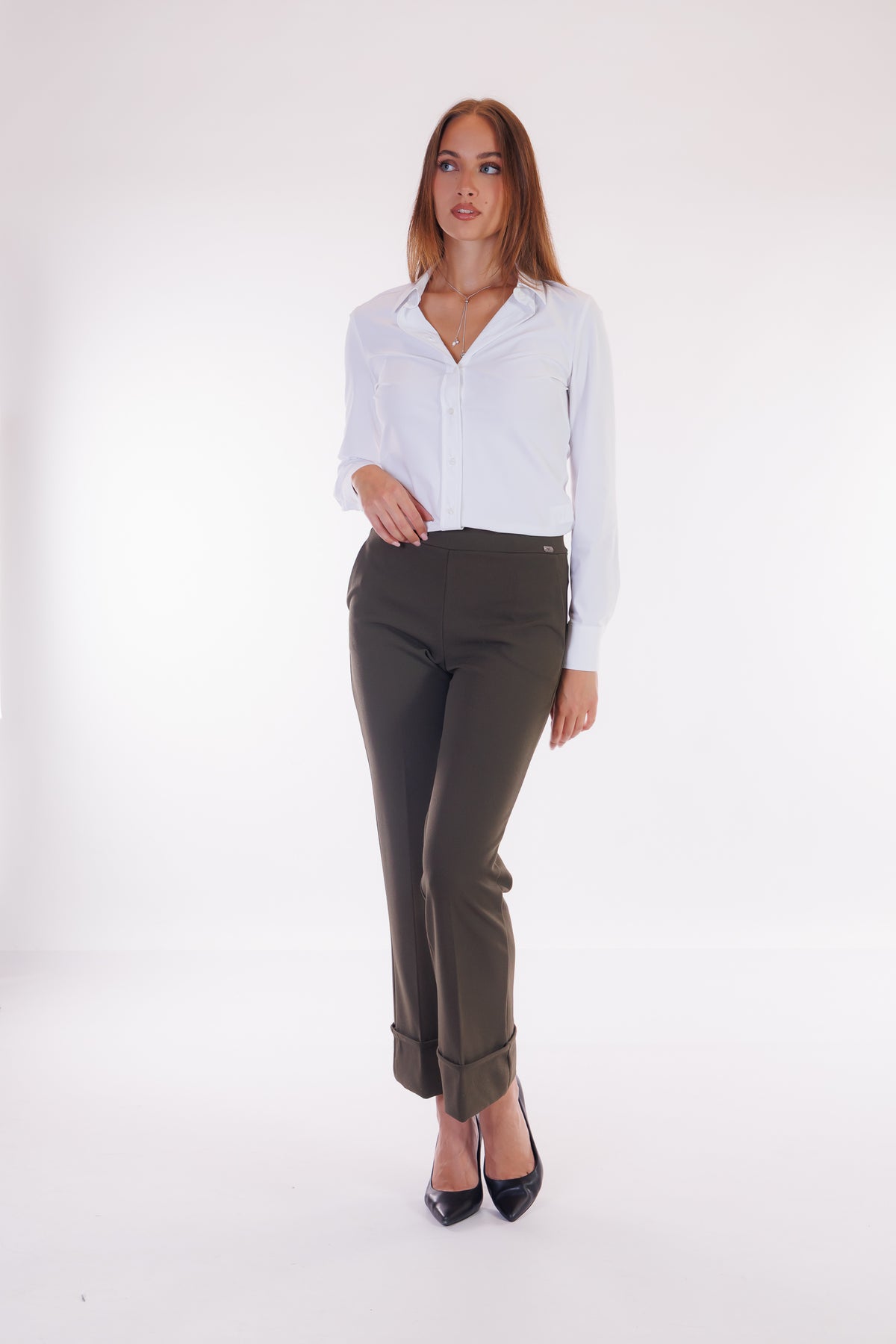 Pantalone largo risvolto crepe