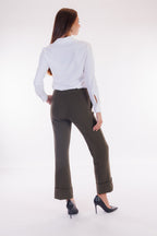Pantalone largo risvolto crepe