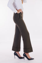 Pantalone largo risvolto crepe