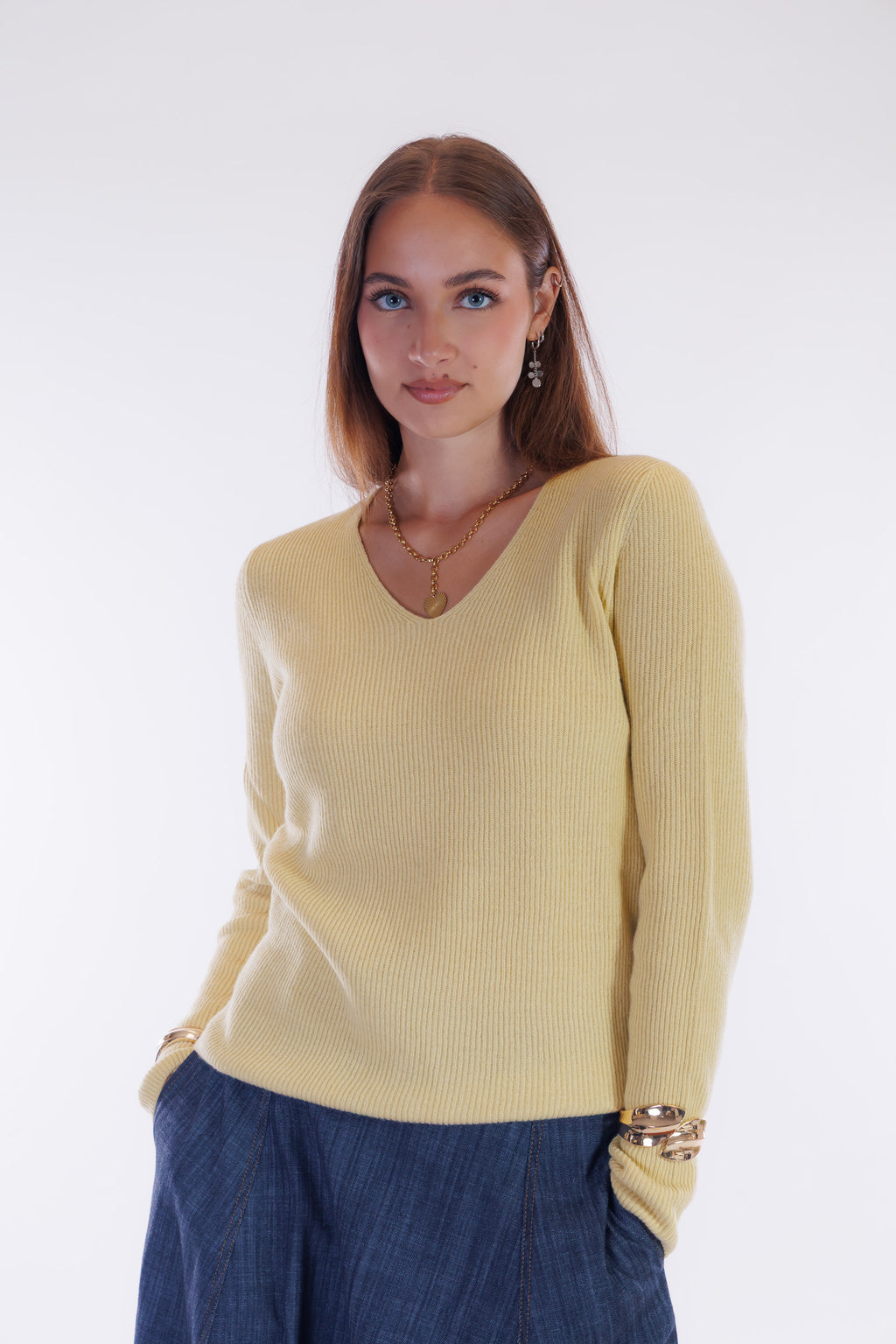 Maglia m. cashmere costine