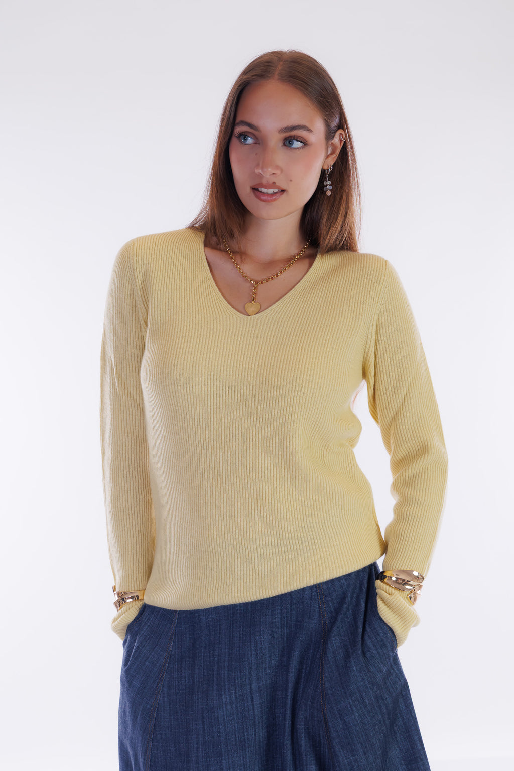 Maglia m. cashmere costine