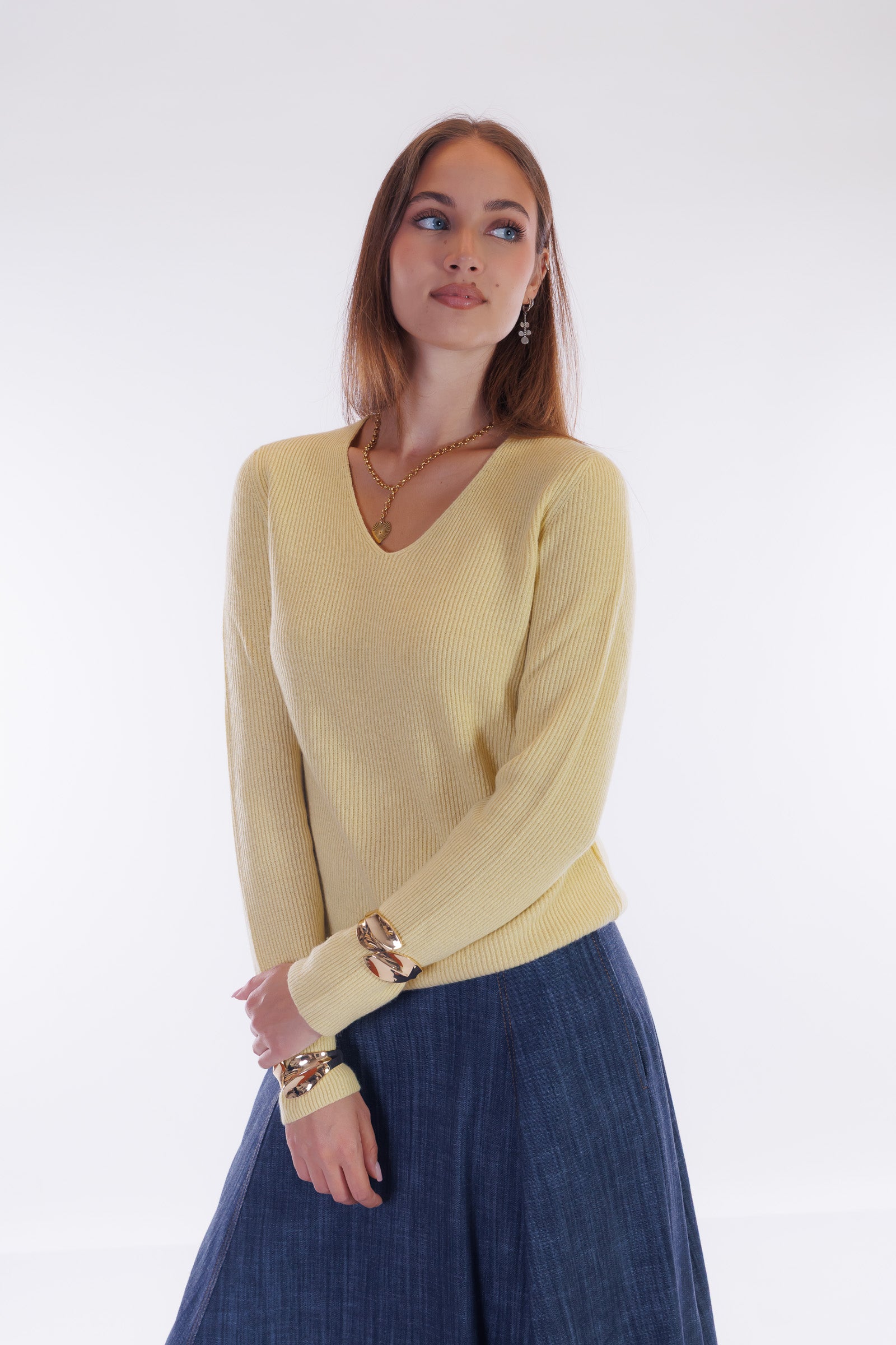 Maglia m. cashmere costine