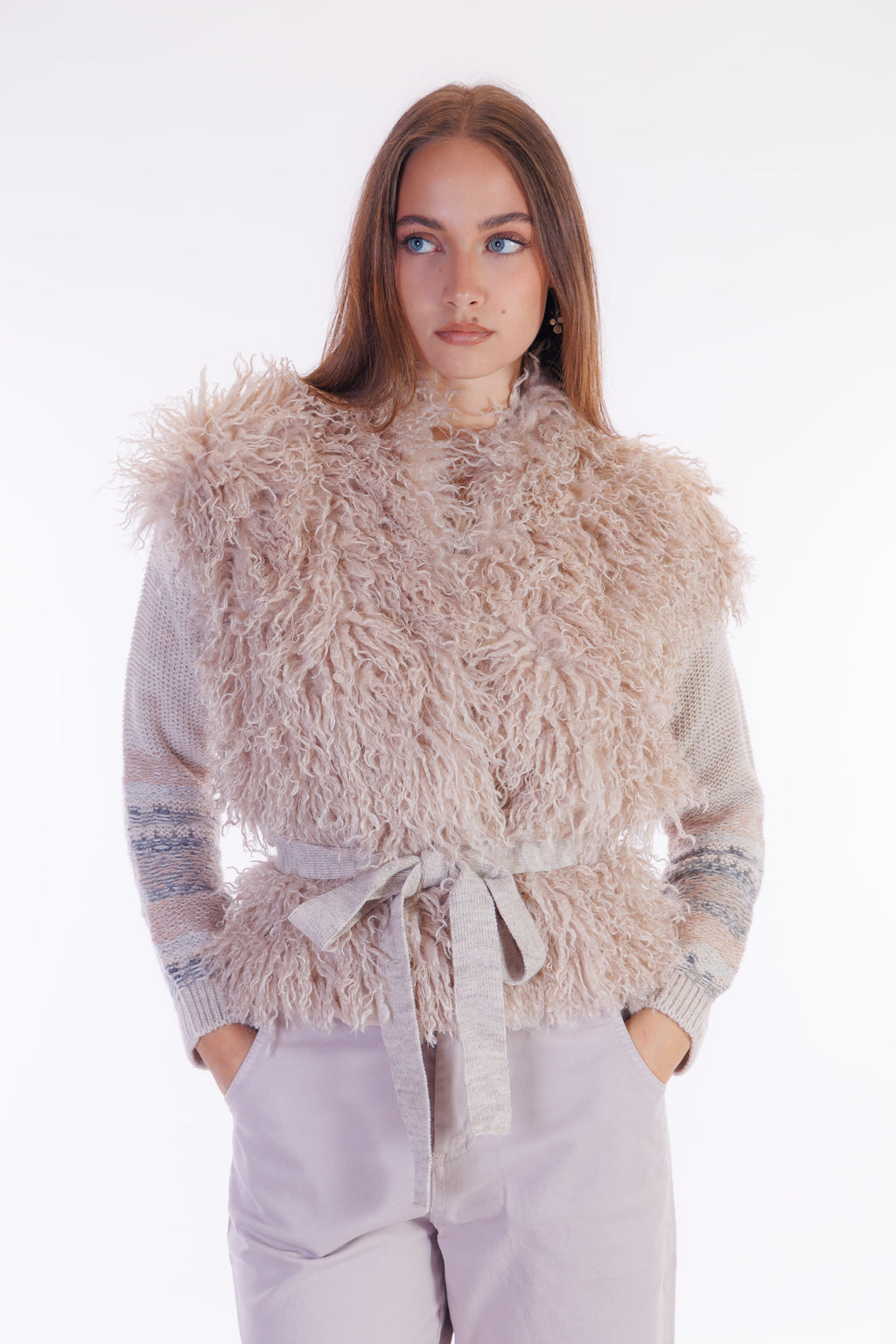 Cardigan mongolia maniche jacquard