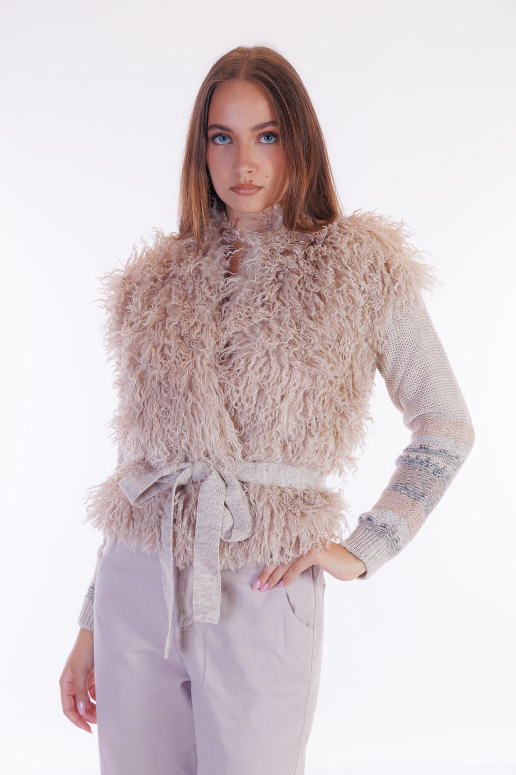 Cardigan mongolia maniche jacquard