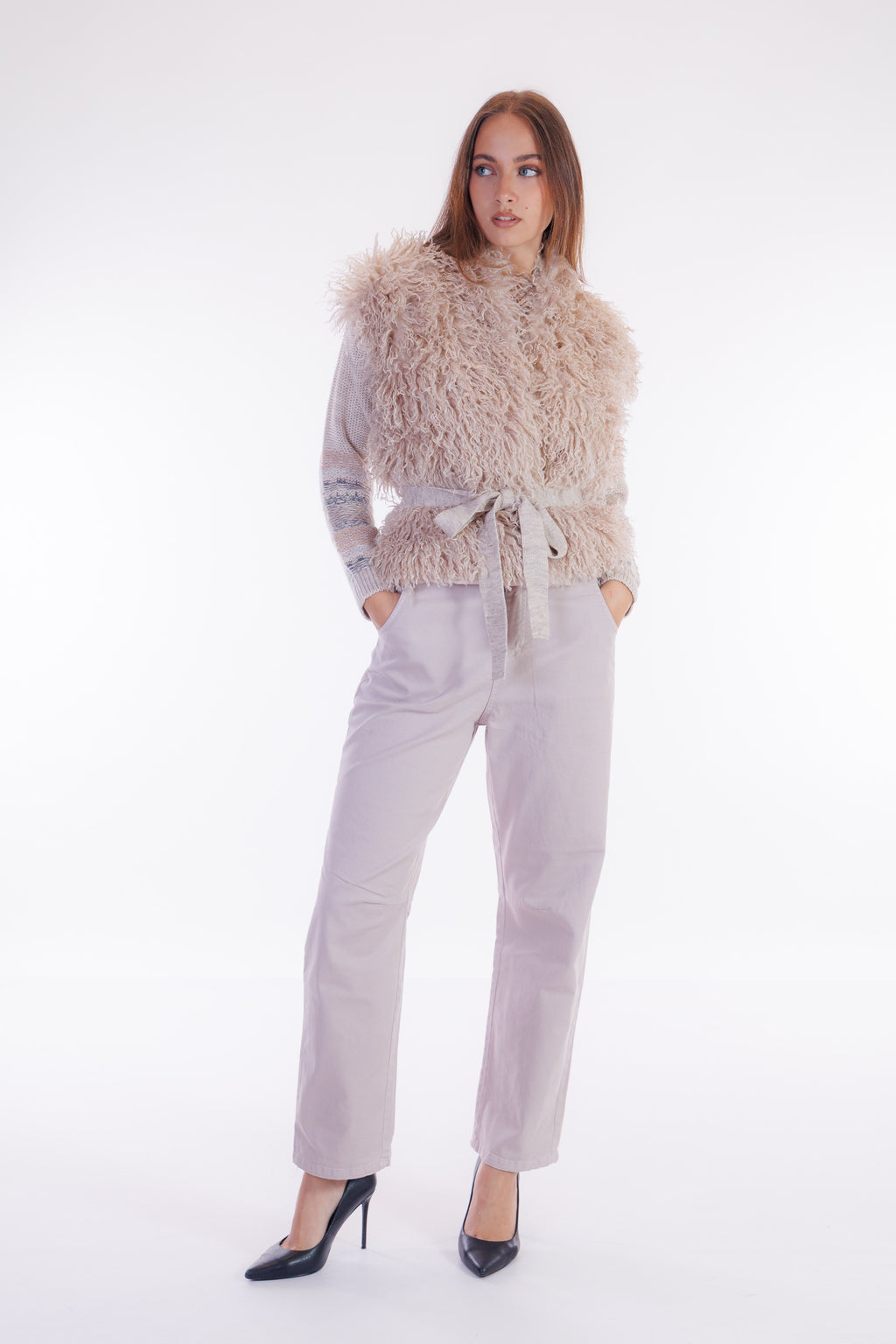 Cardigan mongolia maniche jacquard