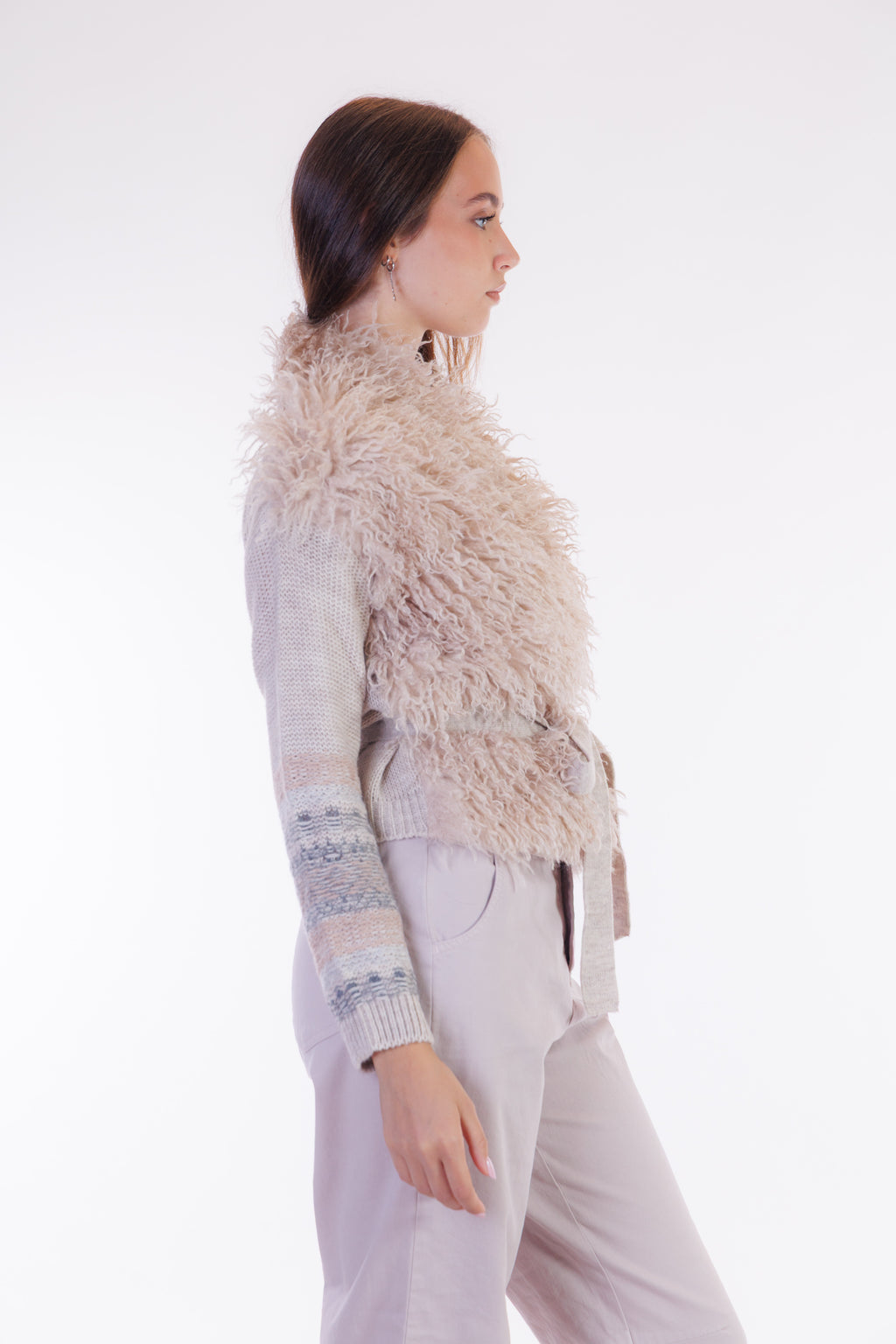 Cardigan mongolia maniche jacquard