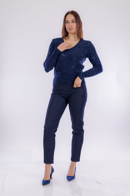 Maglia scollo V micro paillettes