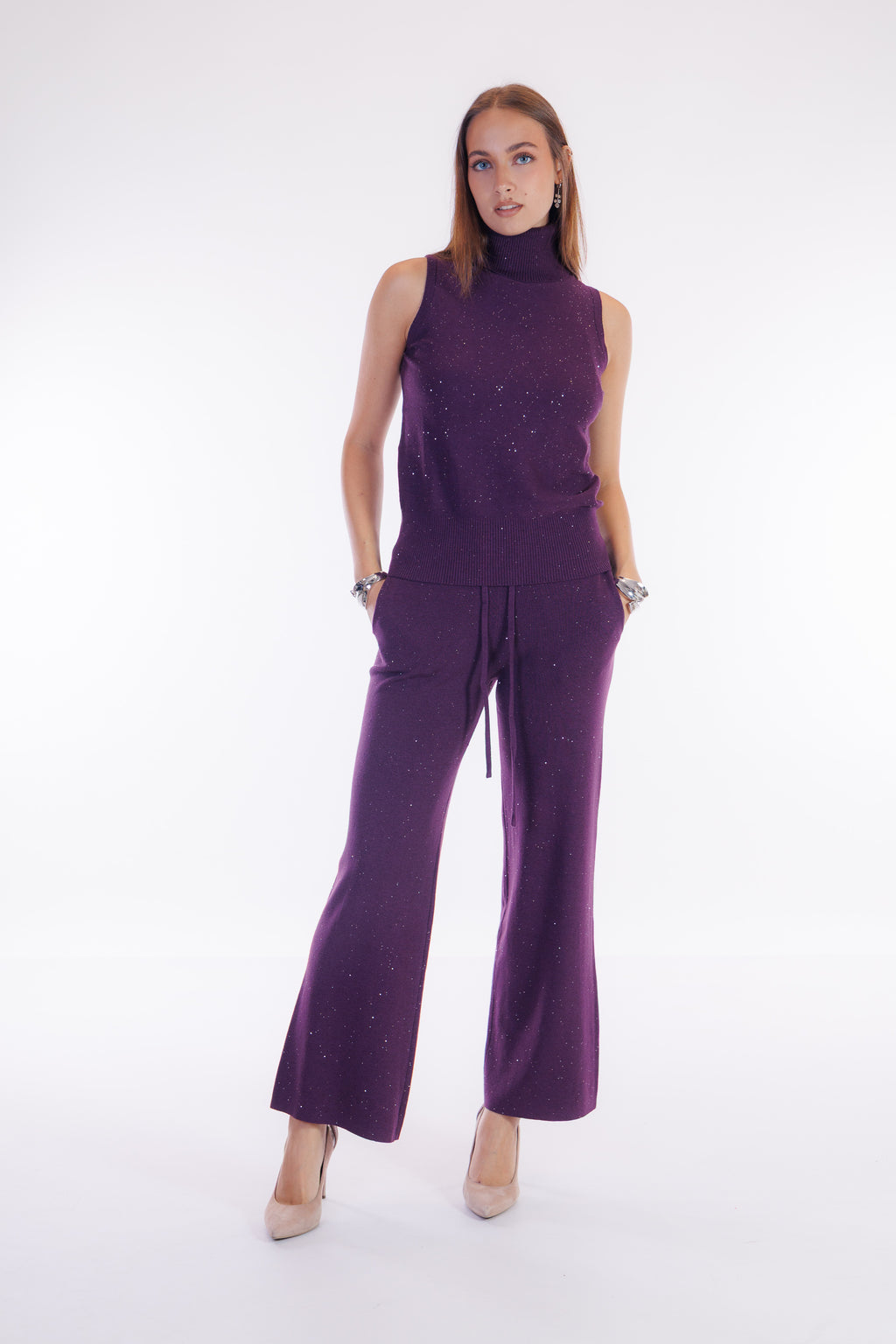 Pantalone ampio micro paillettes