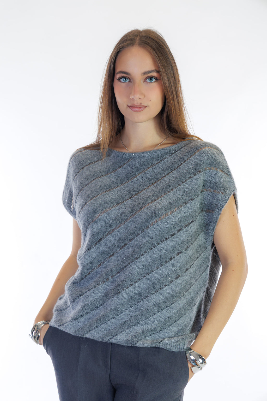 Gilet traforato righe diagonali