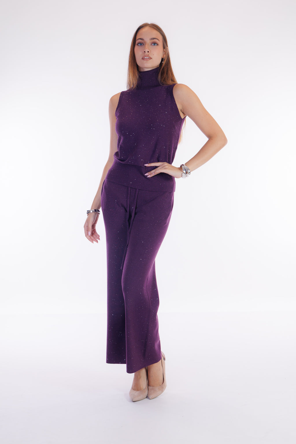 Pantalone ampio micro paillettes