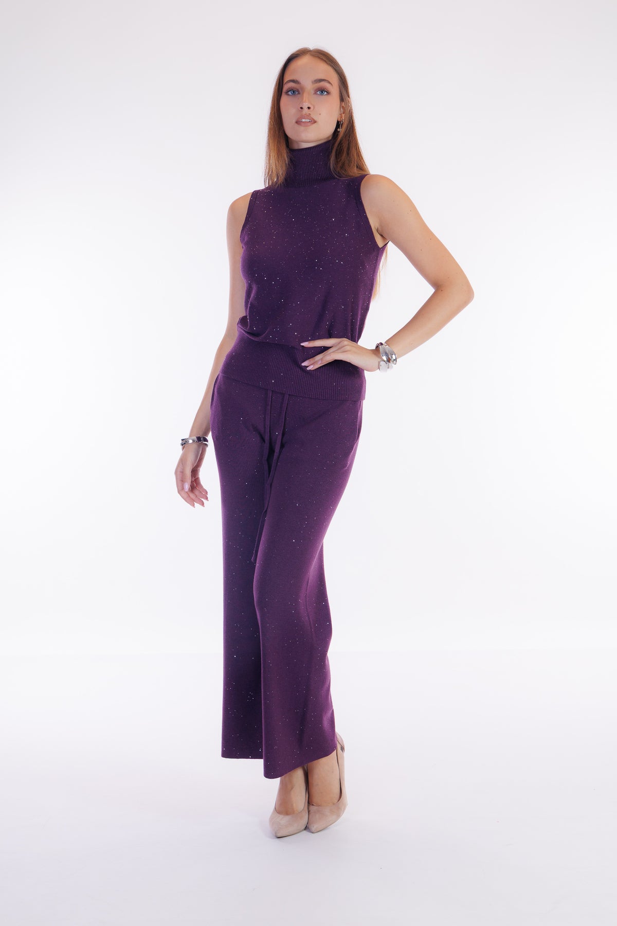 Pantalone ampio micro paillettes
