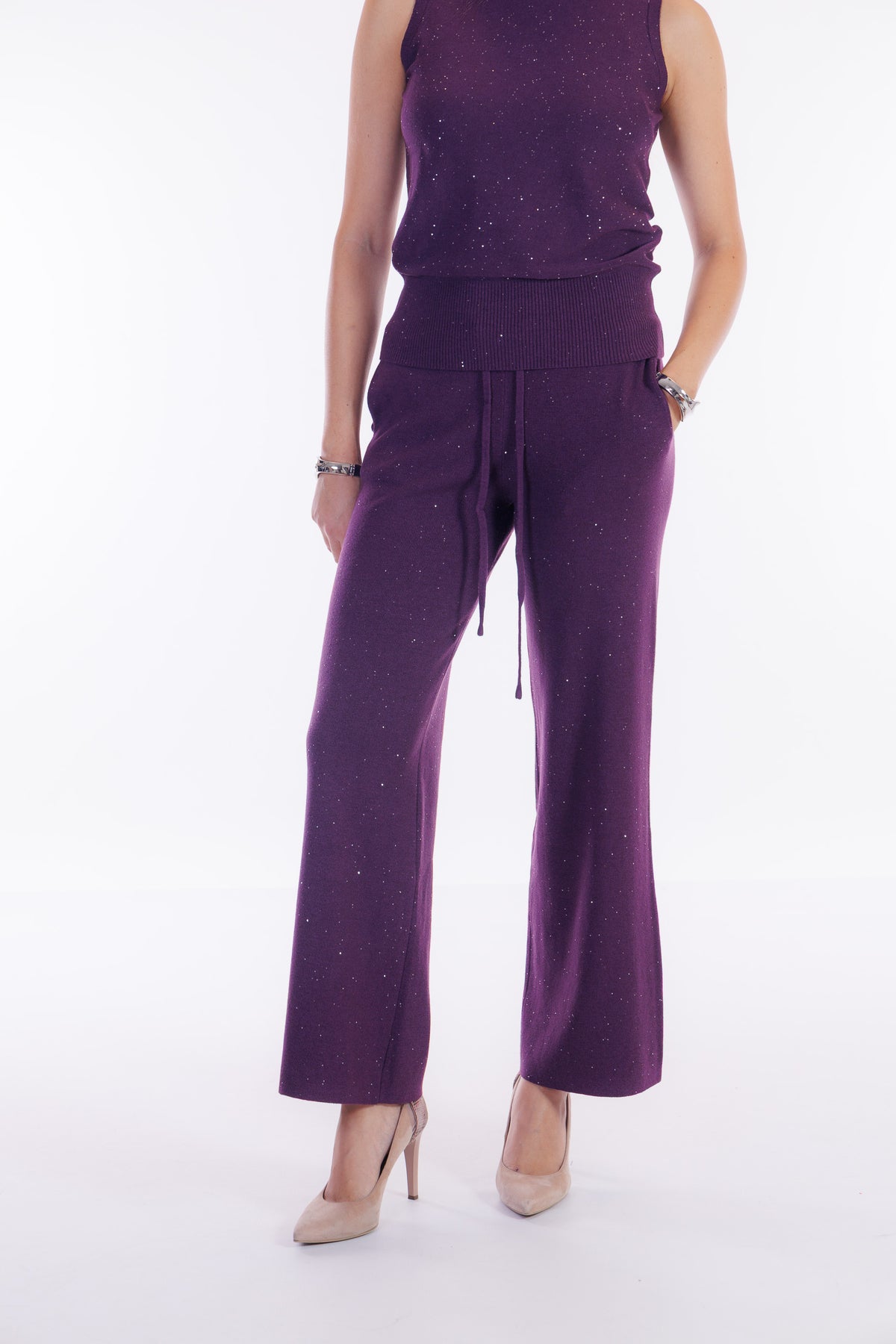 Pantalone ampio micro paillettes