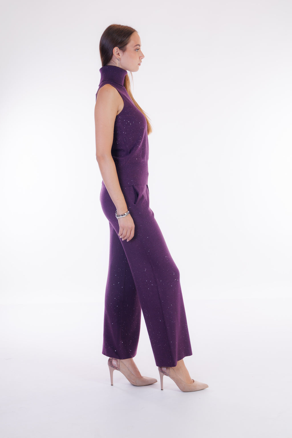 Pantalone ampio micro paillettes