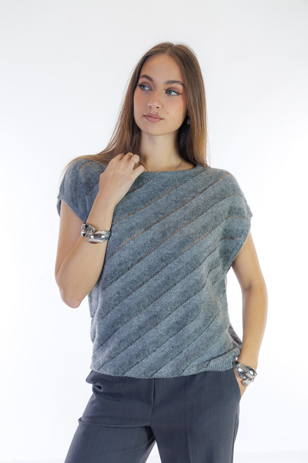 Gilet traforato righe diagonali