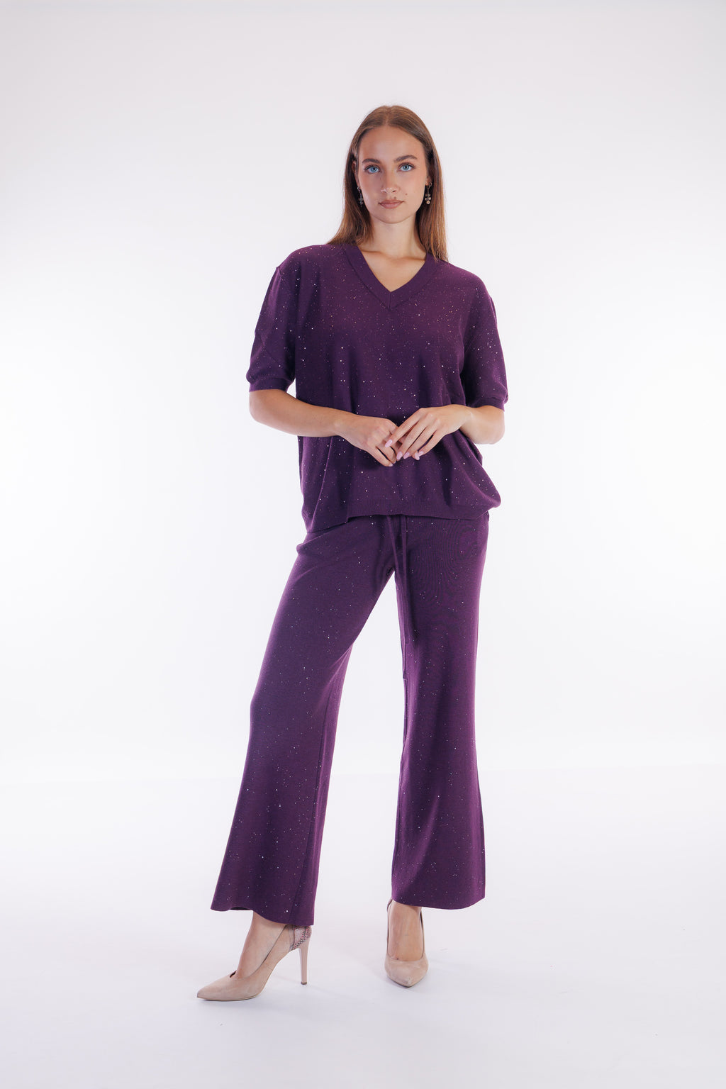 Maglia scollo V micro paillettes