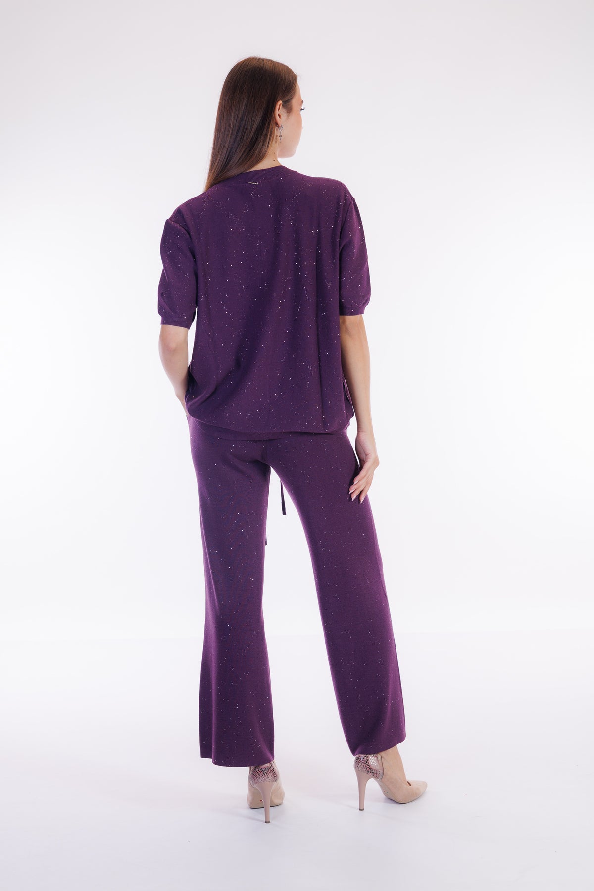 Maglia scollo V micro paillettes