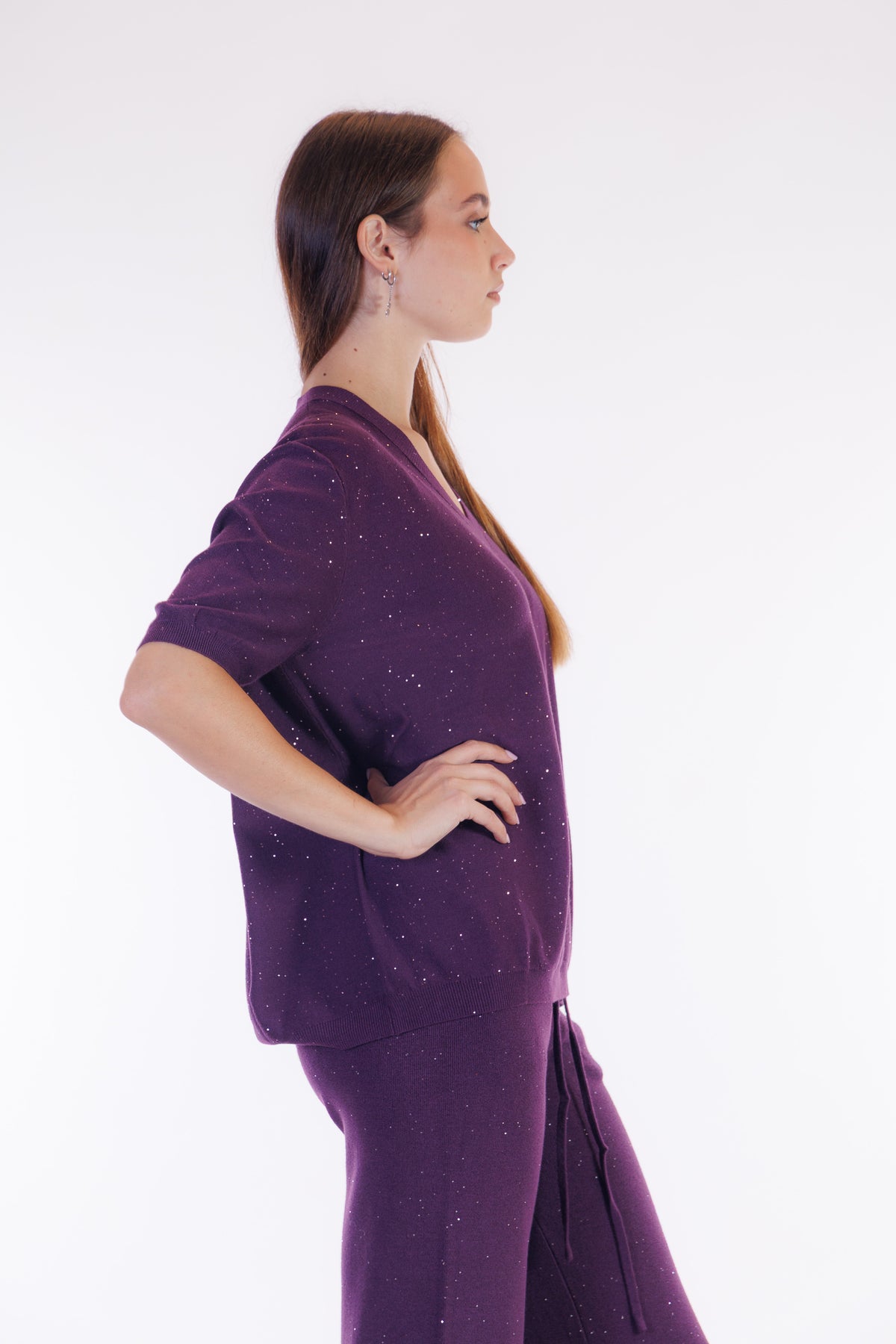 Maglia scollo V micro paillettes