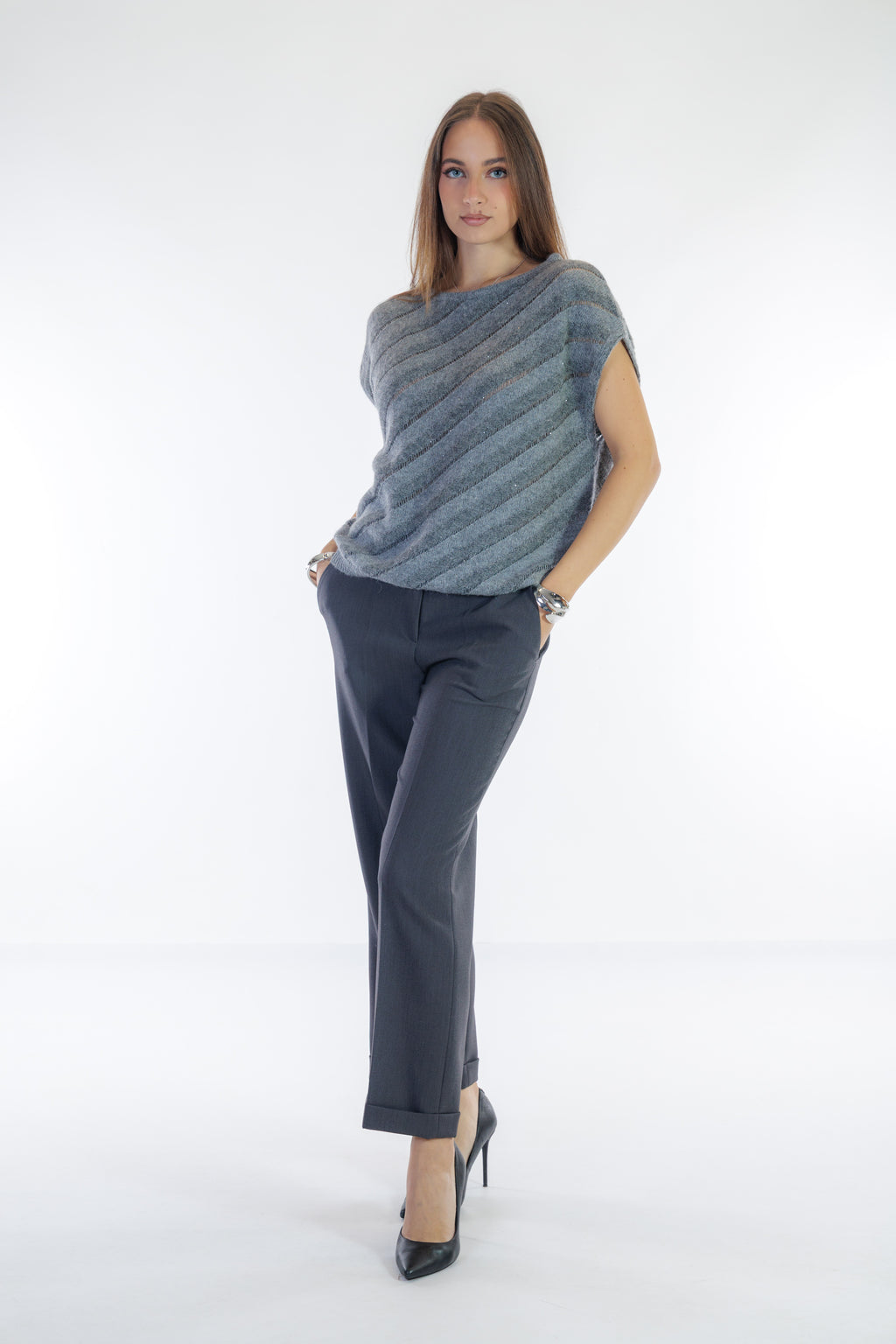 Gilet traforato righe diagonali