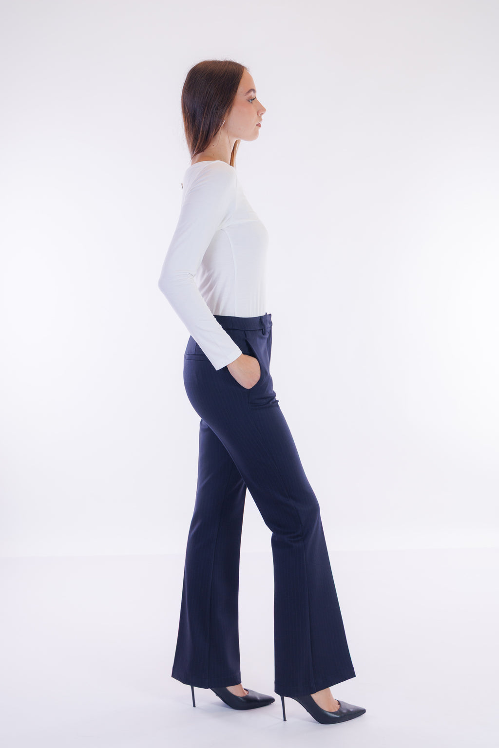 Pantalone flare punto stoffa gessato