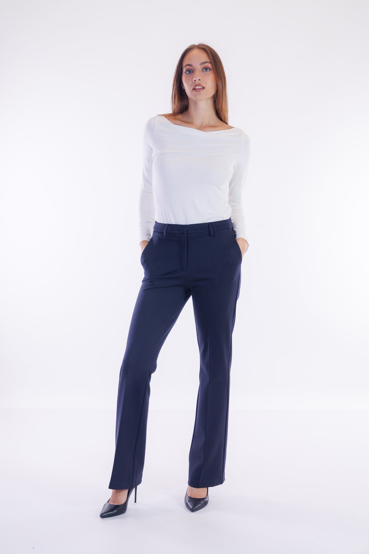 Pantalone flare punto stoffa gessato