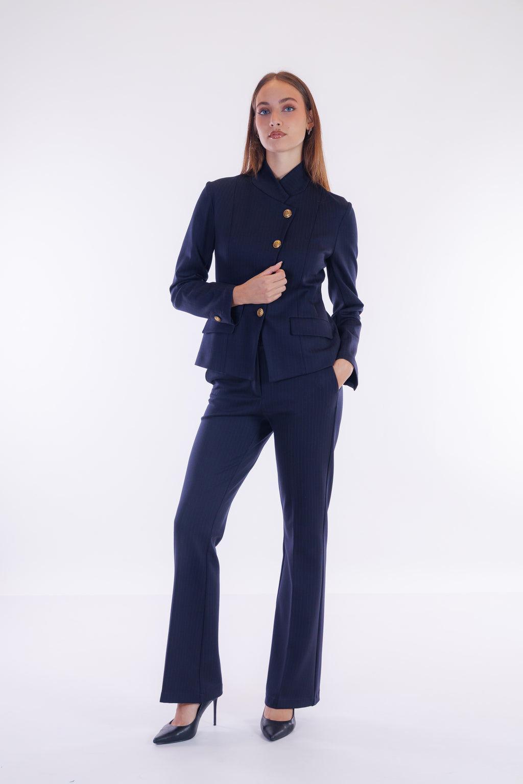 Pantalone flare punto stoffa gessato