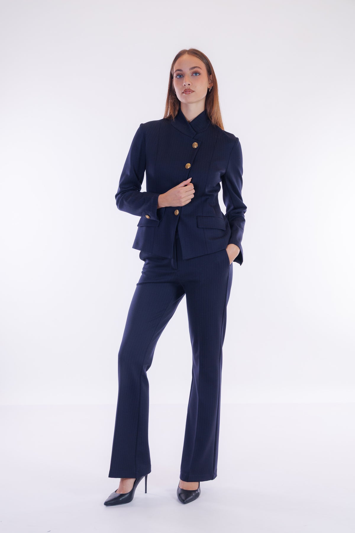 Pantalone flare punto stoffa gessato