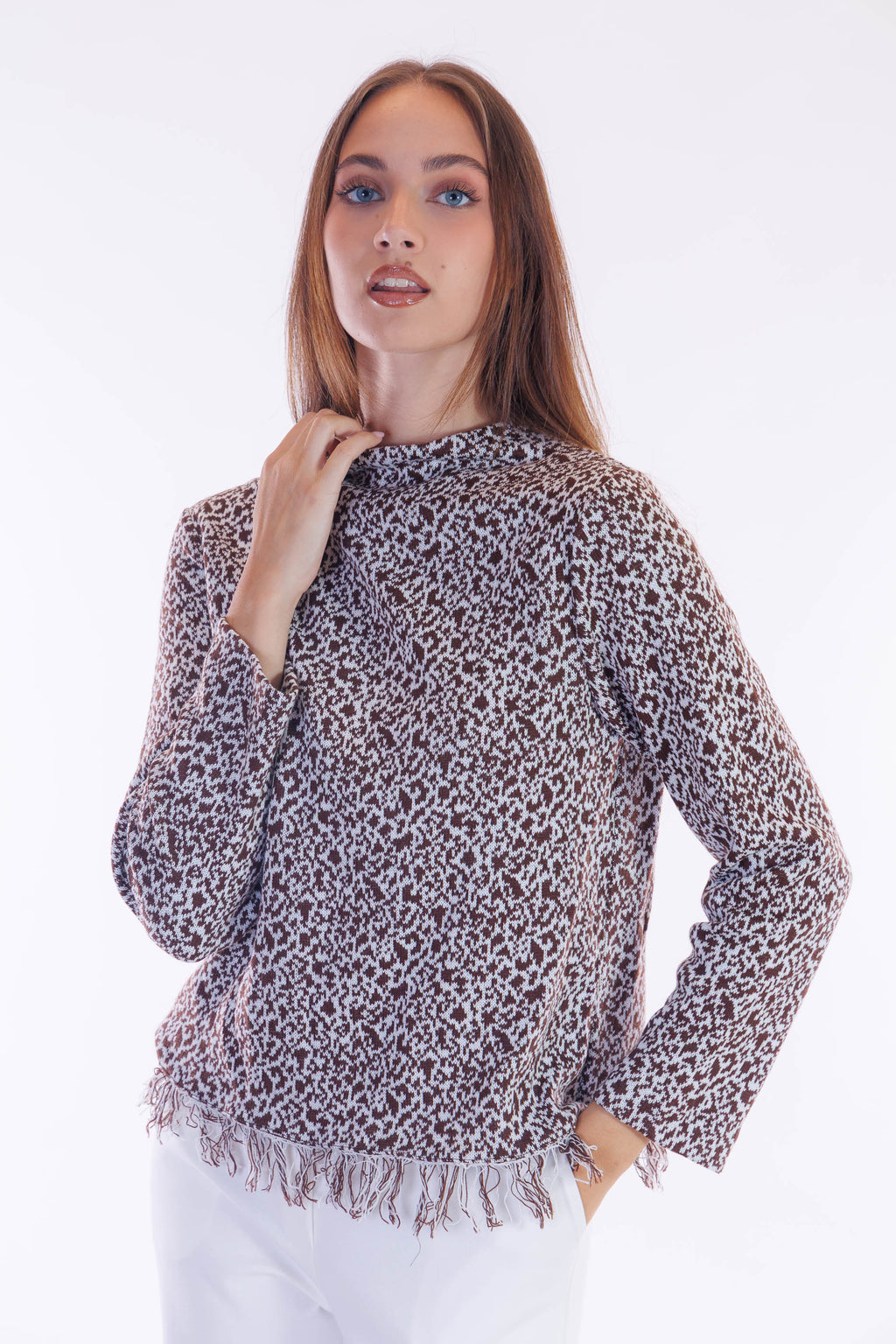 Maglia jacquard frange
