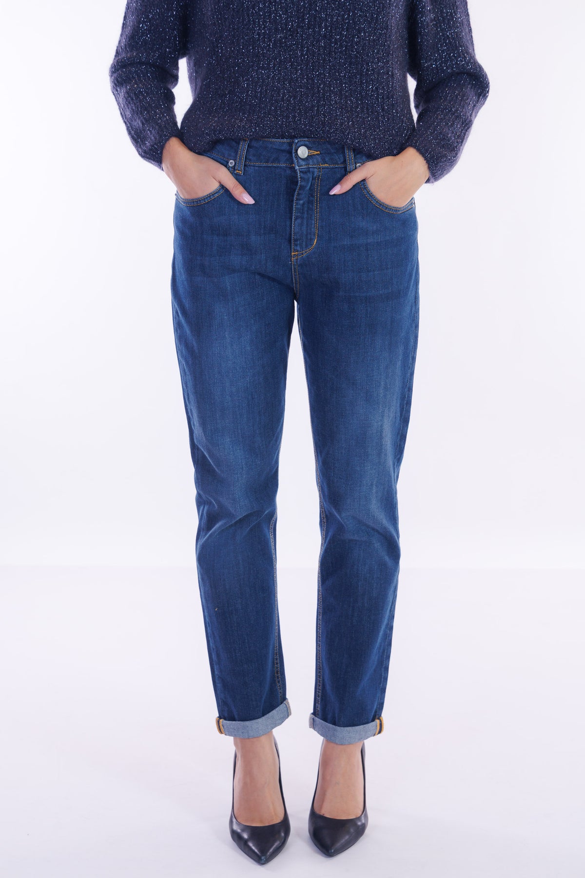 Jeans mom fit risvolto