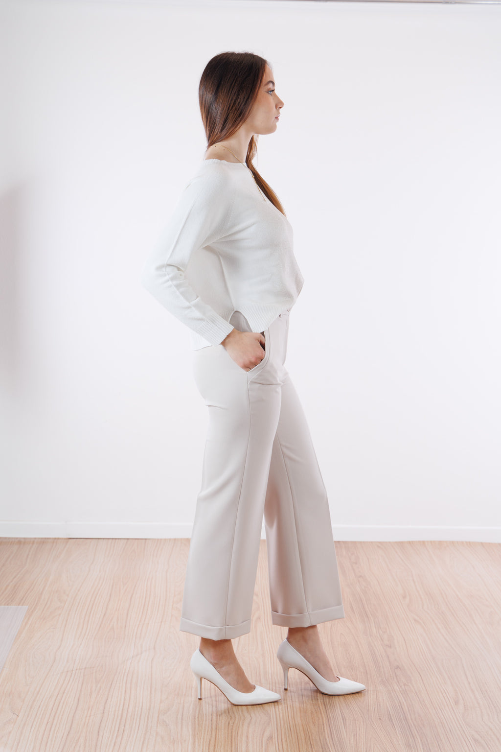 Pantalone cropped risvoltino