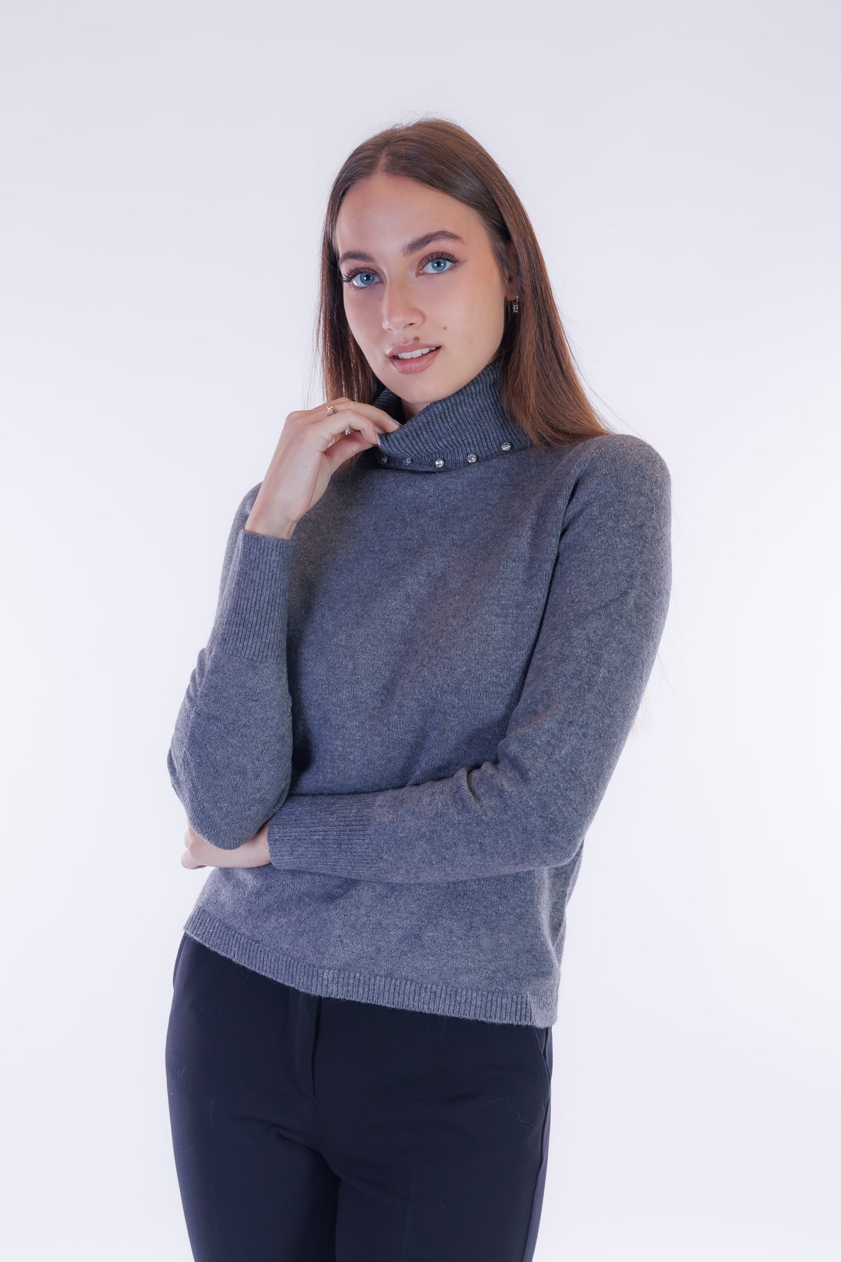 Maglia dolcevita strass collo