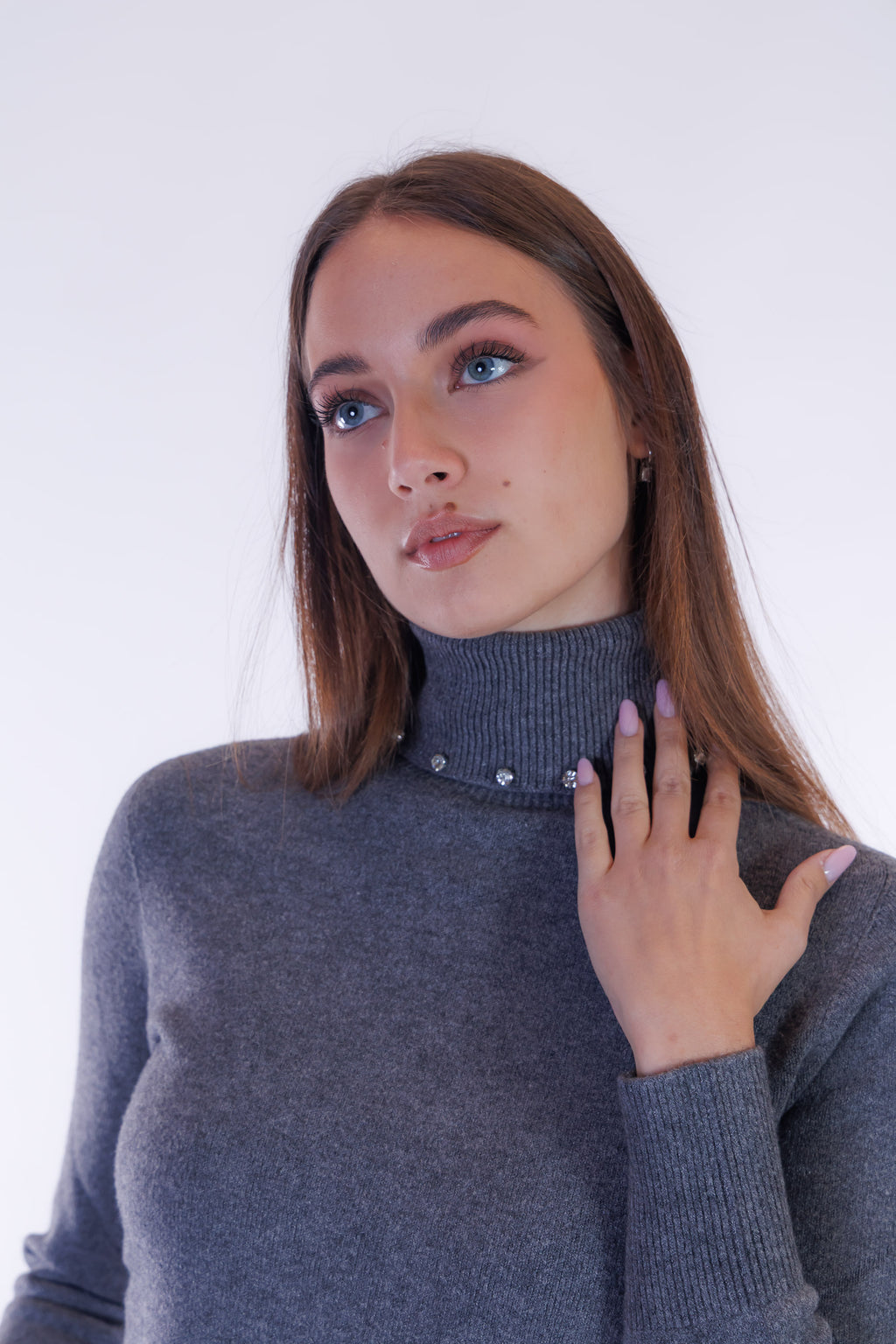 Maglia dolcevita strass collo