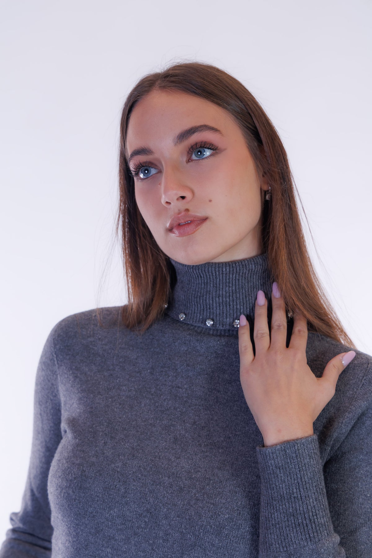 Maglia dolcevita strass collo