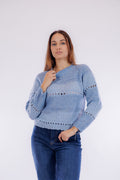 Maglia merinos bouclé e intarsi