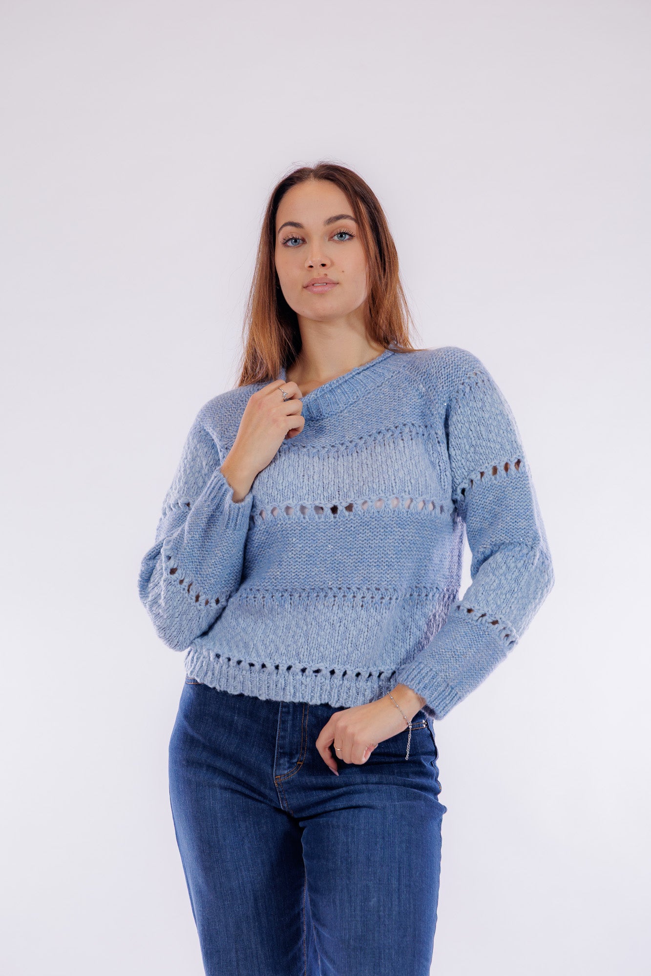 Maglia merinos bouclé e intarsi