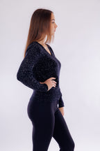 Maglia scollo V micro paillettes