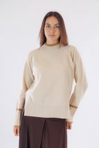 Maglia collo in piedi bordi a contrasto