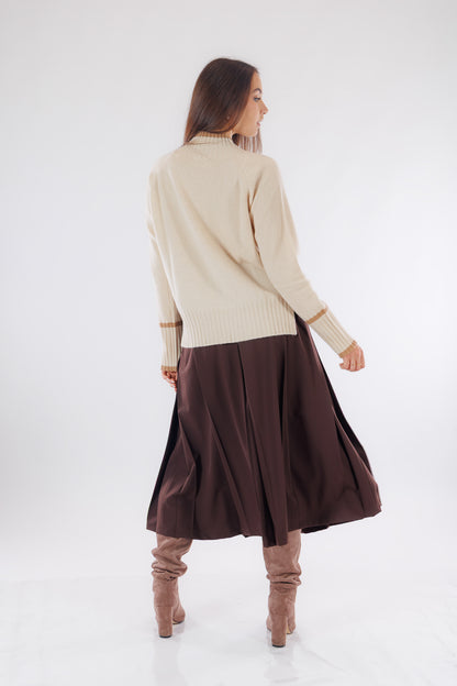 Maglia collo in piedi bordi a contrasto