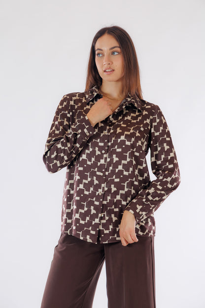 Camicia raso stampa geometrica