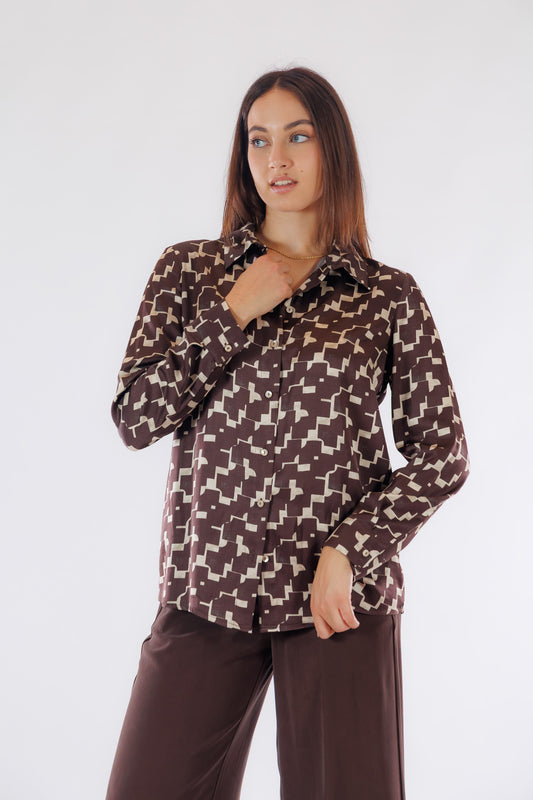 Camicia raso stampa geometrica