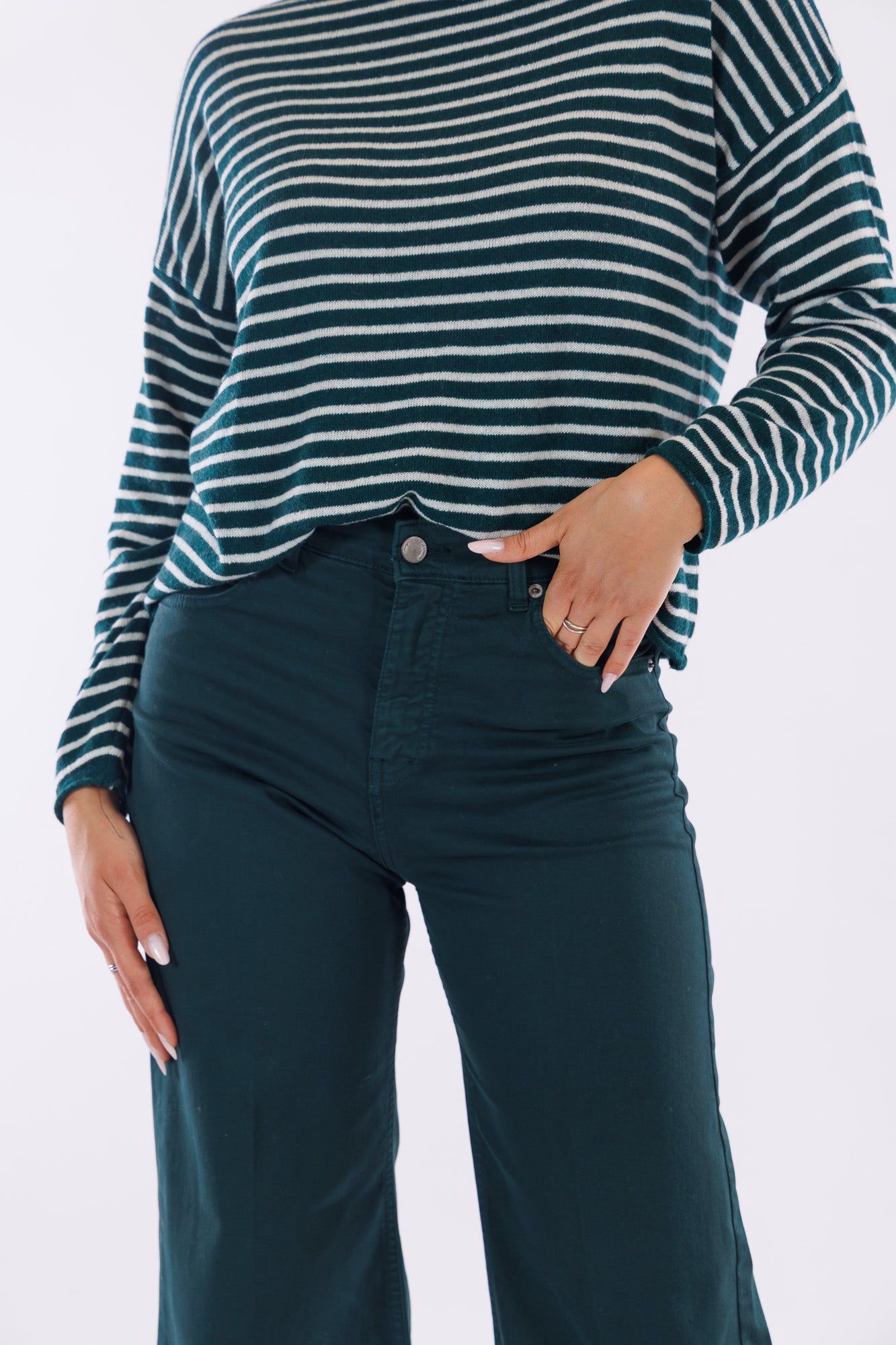 Pantalone flare mano pesca