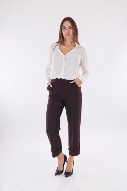 Pantalone crêpe ampio risvolto