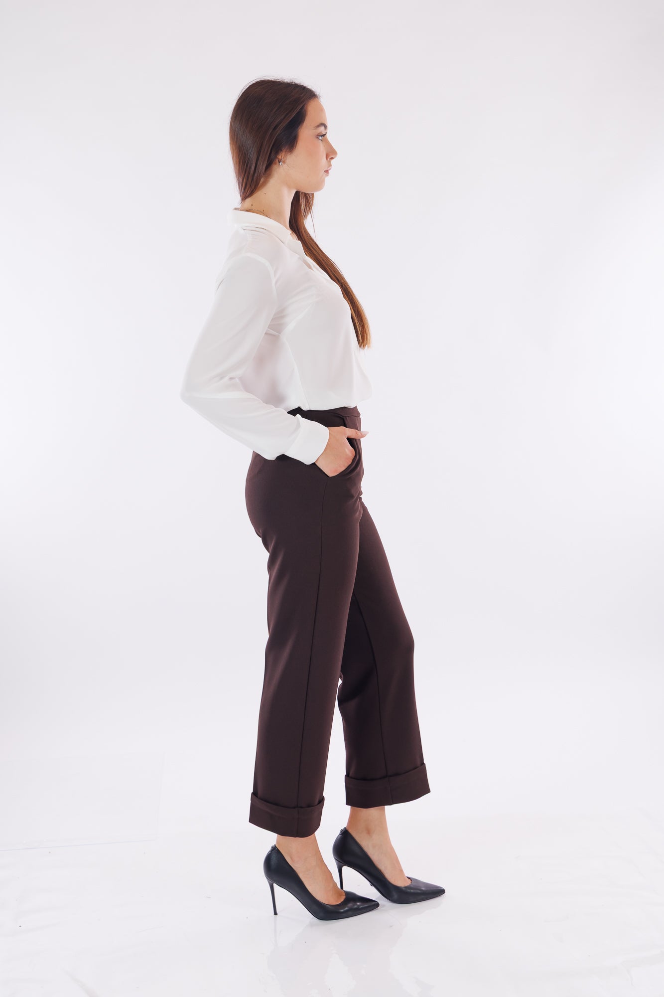 Pantalone crêpe ampio risvolto