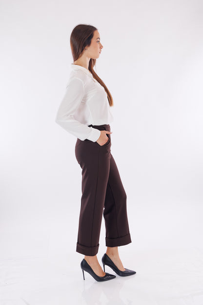 Pantalone crêpe ampio risvolto