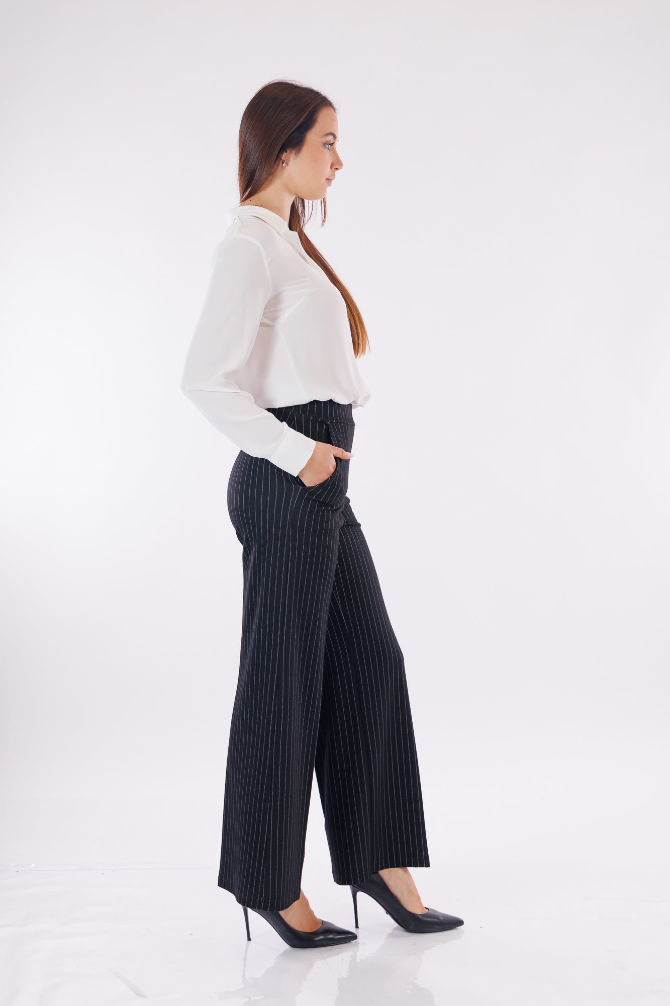 Pantalone ampio gessato