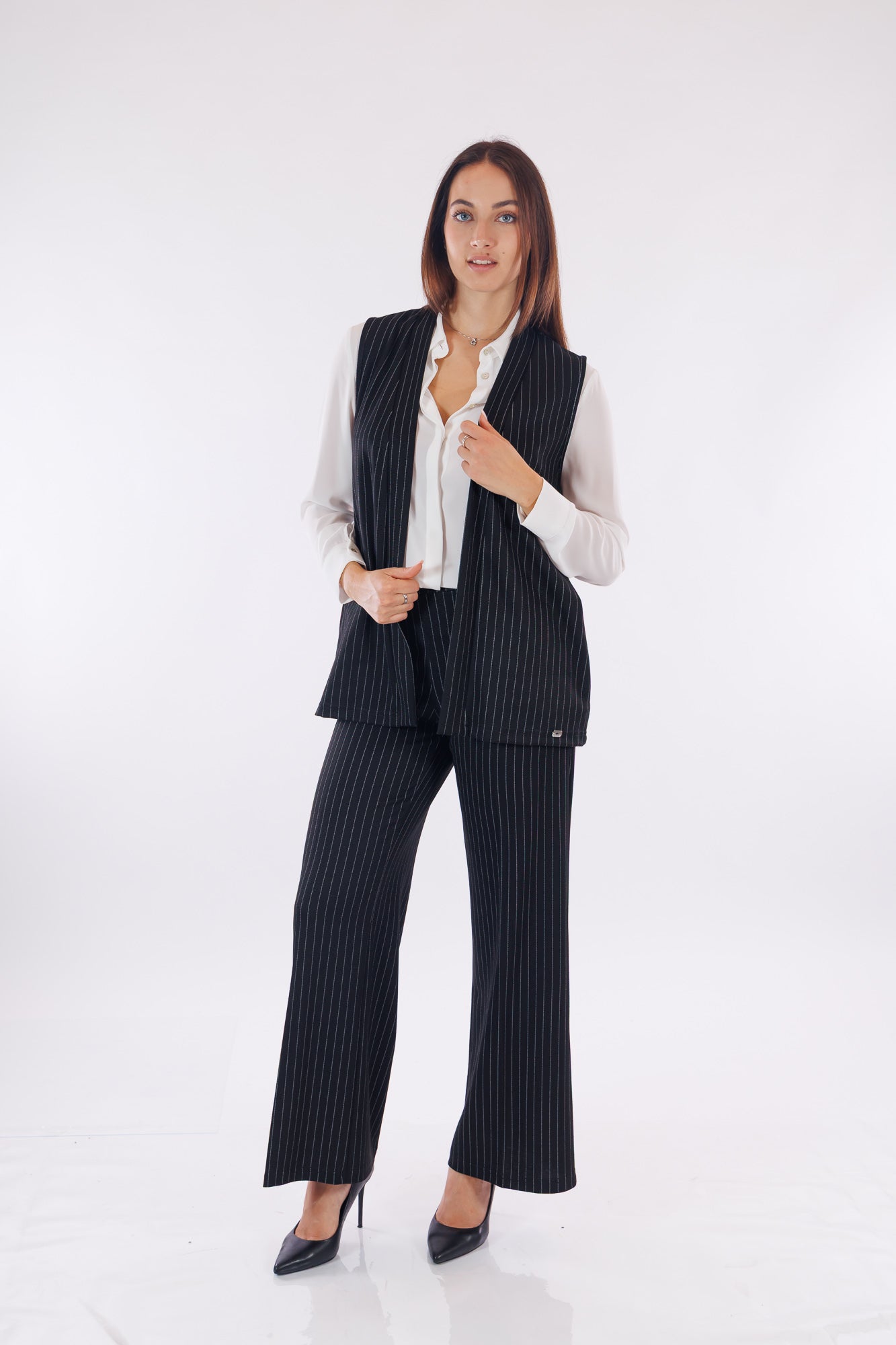 Gilet gessato tasche